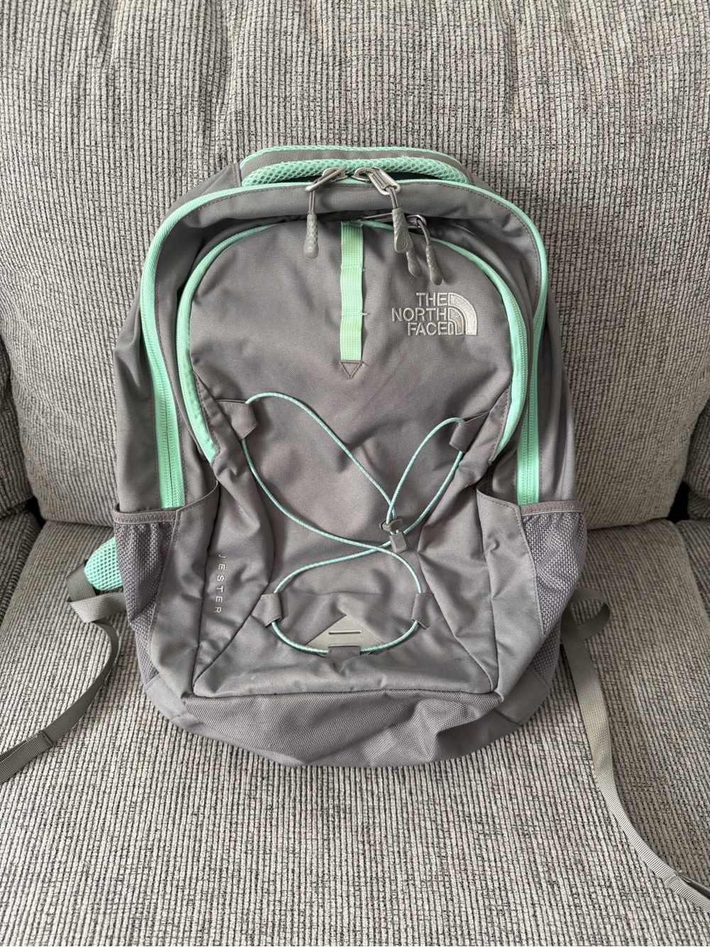 The North Face Jester Gray Backpack with Mint